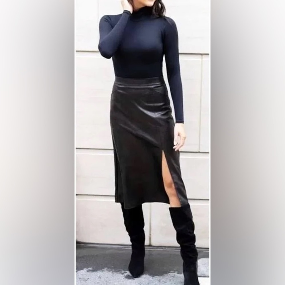 Spanx Women's Faux Leather Midi Skirt